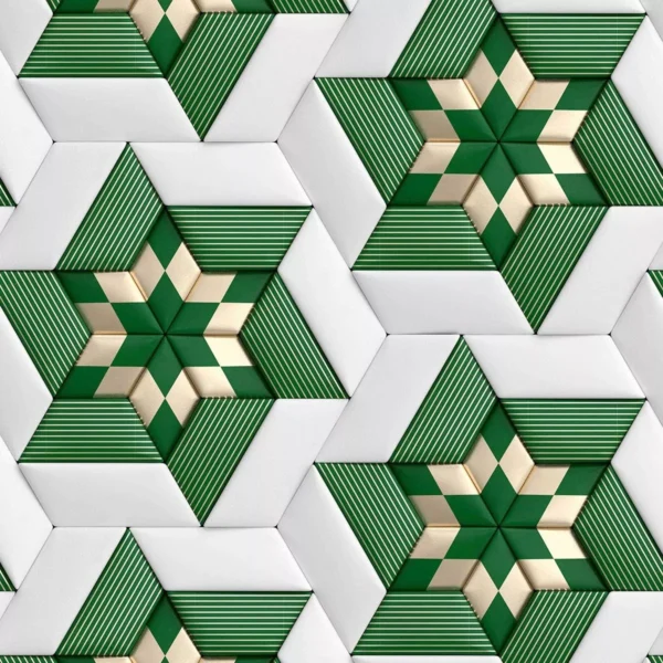 Papel De Parede 3d Cinza Verde Dourado Geometrico Adesivo