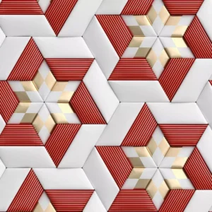 Papel De Parede 3d Cinza Vermelho Dourado Geometrico Adesivo