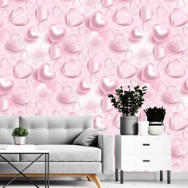 Papel De Parede 3d Corações Rosa Gold Autocolante Vinilico