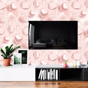 Papel De Parede 3d Corações Rose Gold Lavavel Autocolante