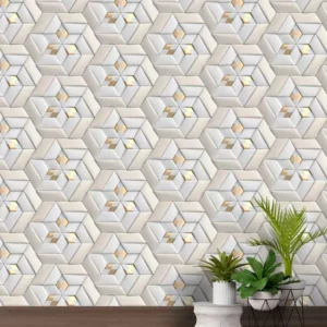 Papel De Parede 3d Dourado Cinza Geometrico Autocolante 5m