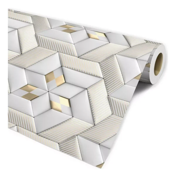 Papel De Parede 3d Dourado Cinza Geométrico Quarto Sala 3m