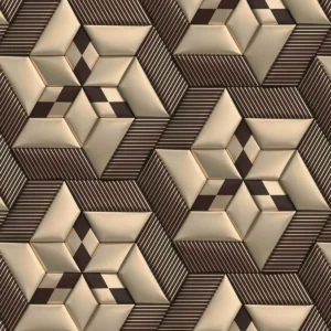 Papel De Parede 3d Dourado E Marrom Geometrico Autocolante