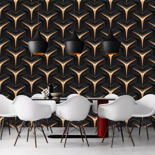 Papel De Parede 3d Dourado E Preto Geometrico Autocolante