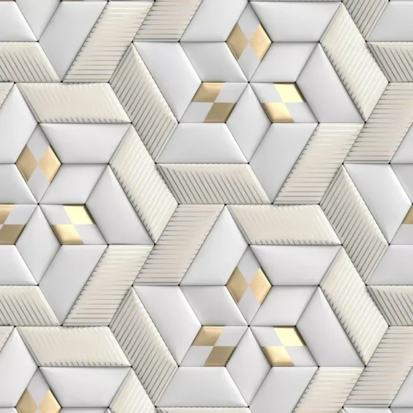 Papel De Parede 3d Dourado Geométrico Adesivo Lavável