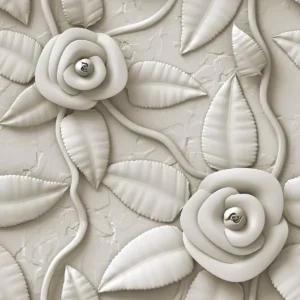 Papel De Parede 3d Flor Cinza Imitação Biscuit Autocolante