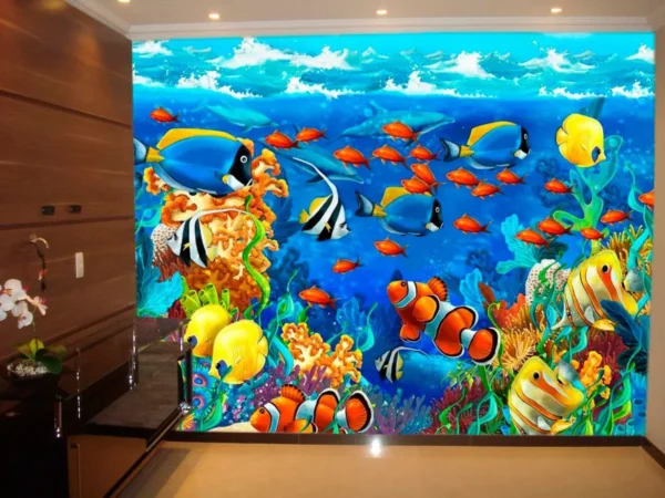 Papel De Parede 3d Fundo Do Mar Coral Peixes 9,5m² Fm39