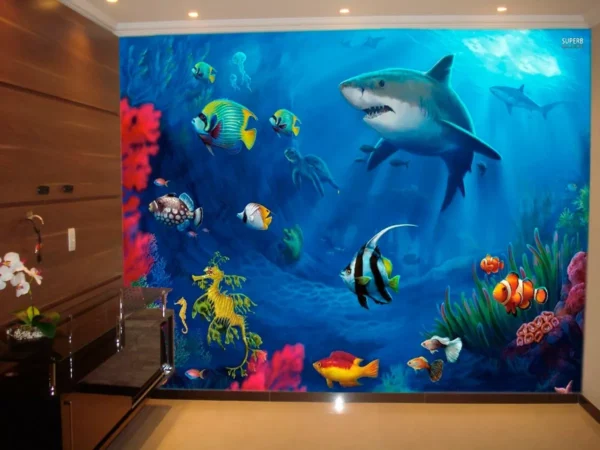 Papel De Parede 3d Fundo Do Mar Peixes Corais 10m² Fm37