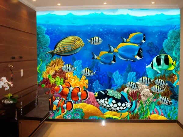 Papel De Parede 3d Fundo Do Mar Peixes Corais 3m² Fm40