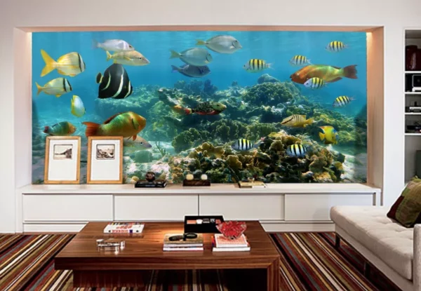 Papel De Parede 3d Fundo Do Mar Peixes Corais 4,5m² Fm01