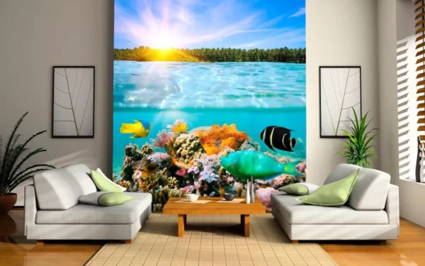 Papel De Parede 3d Fundo Do Mar Peixes Corais 5,5m² Fm35