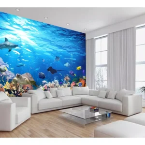 Papel De Parede 3d Fundo Do Mar Peixes Oceano 7,5m² Fm111