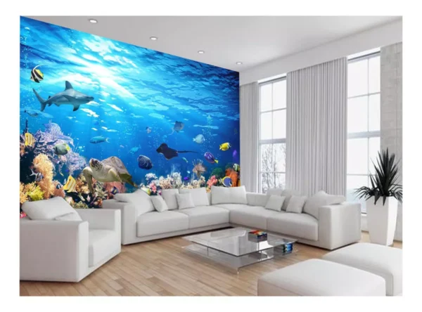 Papel De Parede 3d Fundo Do Mar Peixes Oceano 7,5m² Fm111