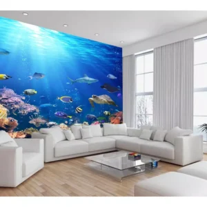 Papel De Parede 3d Fundo Do Mar Peixes Oceano 7,5m² Fm112