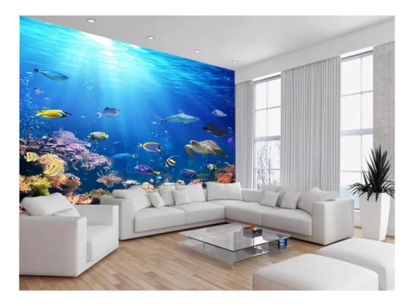 Papel De Parede 3d Fundo Do Mar Peixes Oceano 7,5m² Fm112