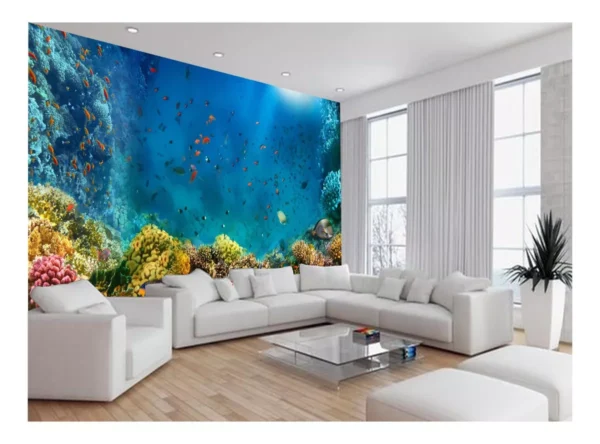 Papel De Parede 3d Fundo Do Mar Peixes Oceano 7,5m² Fm113