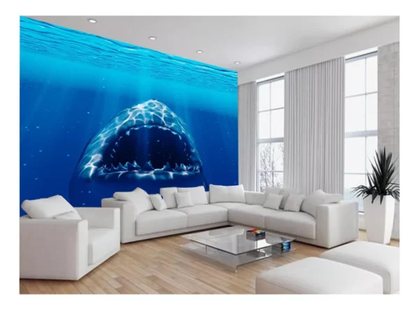 Papel De Parede 3d Fundo Do Mar Tubarão Branco 7,5m² Fm116