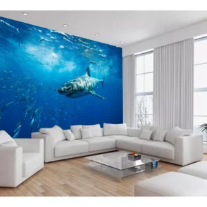 Papel De Parede 3d Fundo Do Mar Tubarão Branco 7,5m² Fm118