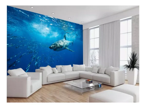 Papel De Parede 3d Fundo Do Mar Tubarão Branco 7,5m² Fm118