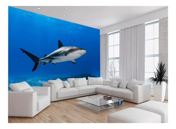 Papel De Parede 3d Fundo Do Mar Tubarão Branco 7,5m² Fm119