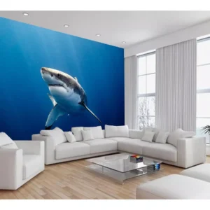 Papel De Parede 3d Fundo Do Mar Tubarão Branco 7,5m² Fm120