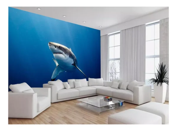 Papel De Parede 3d Fundo Do Mar Tubarão Branco 7,5m² Fm120