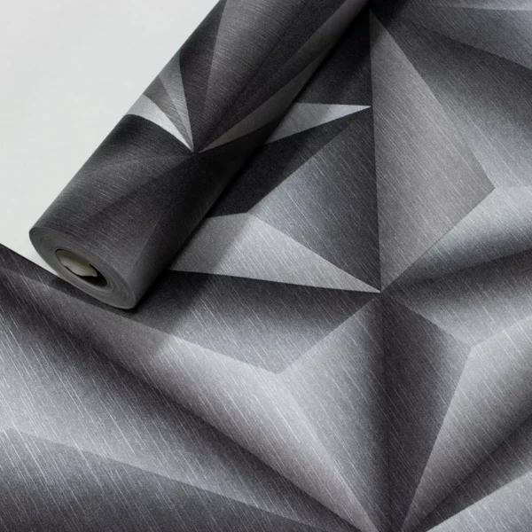 Papel De Parede 3d Geométrico Triangulos Preto E Cinza Top