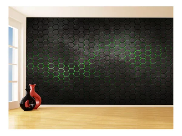 Papel De Parede 3d Hexágonos Moderno Gamer Verde 3,5m Txt43