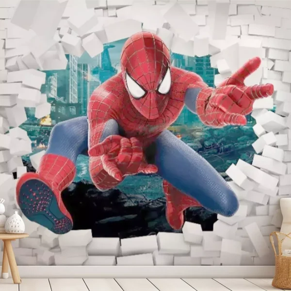 Papel De Parede 3d Homem Aranha Entrando Parede 2mx1m