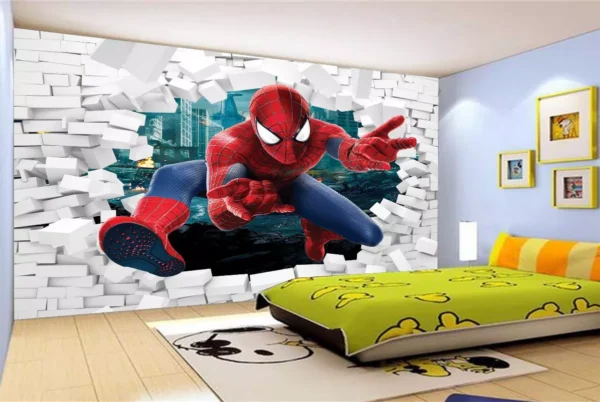 Papel De Parede 3d Homem Aranha Entrando Parede M² Nhma97