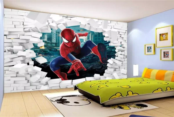 Papel De Parede 3d Homem Aranha Entrando Parede M² Nhma99