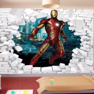 Papel De Parede 3d Homem De Ferro Tijolos Parede M² Nhma103