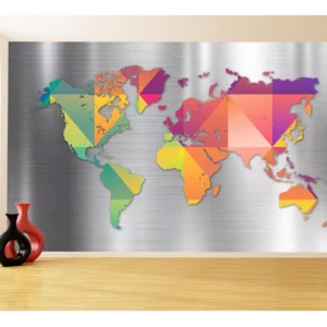 Papel De Parede 3d Mapa Mundi Aço Escovado Metal 3,5m Nmu61