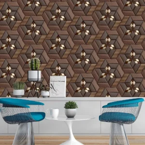 Papel De Parede 3d Marrom E Dourado Geometrico Autocolante