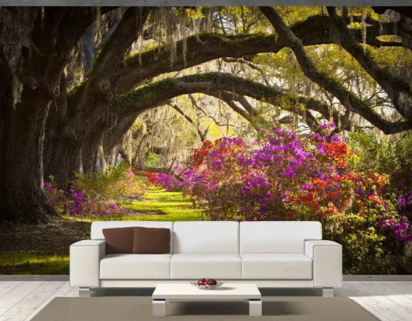 Papel De Parede 3d Paisagem Caminhos Flores 3,5m² Nes07