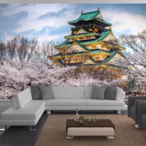 Papel De Parede 3d Paisagem Castelo Japão Flores M² Ncd47