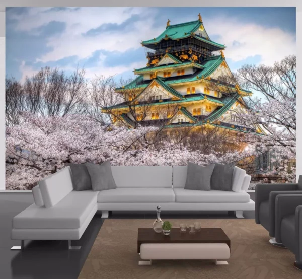 Papel De Parede 3d Paisagem Castelo Japão Flores M² Ncd47