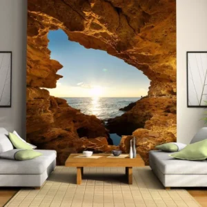 Papel De Parede 3d Paisagem Caverna Céu Mar - M² - Mod Cav52