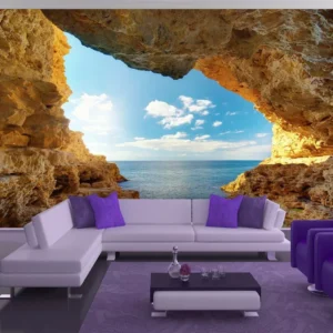 Papel De Parede 3d Paisagem Caverna Céu Mar - M² - Mod Cav56