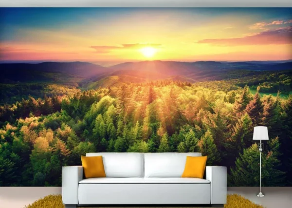 Papel De Parede 3d Paisagem Céu Por Do Sol Campo 6m² Nsk61