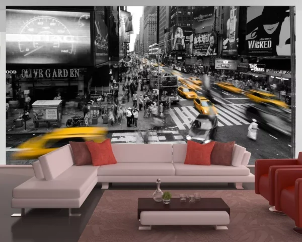 Papel De Parede 3d Paisagem Cidade Taxi New York 8m² Ncd05