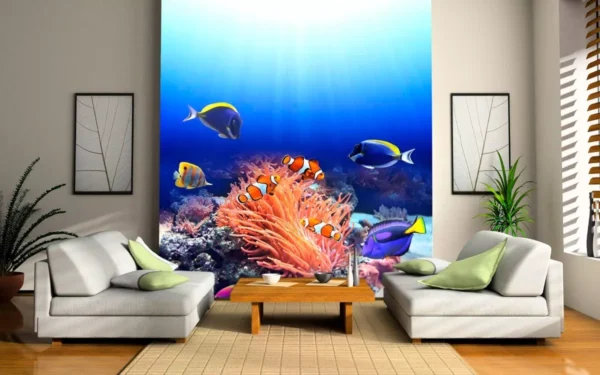 Papel De Parede 3d Paisagem Fundo Do Mar Peixes 10m² Fm52