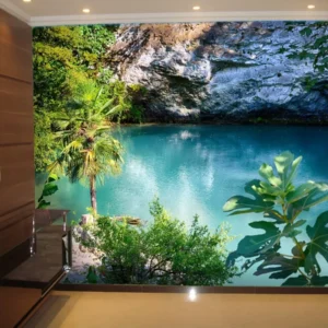 Papel De Parede 3d Paisagem Lago Folhas Arvores 4,5m² Nlk32