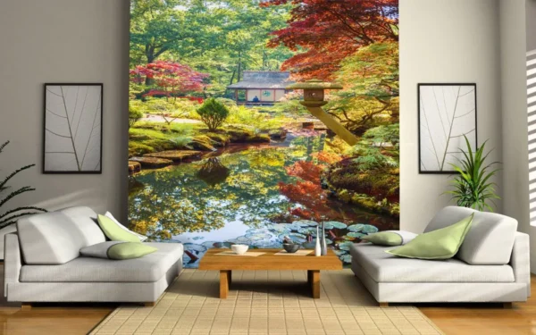 Papel De Parede 3d Paisagem Lago Folhas Natureza 5,5m² Nlk66