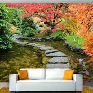 Papel De Parede 3d Paisagem Lago Folhas Natureza 5,5m² Nlk69