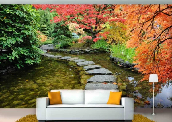 Papel De Parede 3d Paisagem Lago Folhas Natureza 5,5m² Nlk69