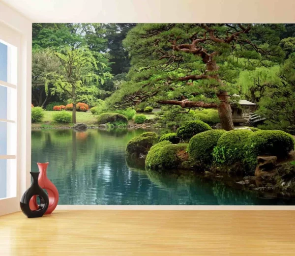 Papel De Parede 3d Paisagem Lagoa Arvores Natureza M² Nlk58