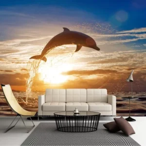 Papel De Parede 3d Paisagem Natureza Golfinho Mar Gg345