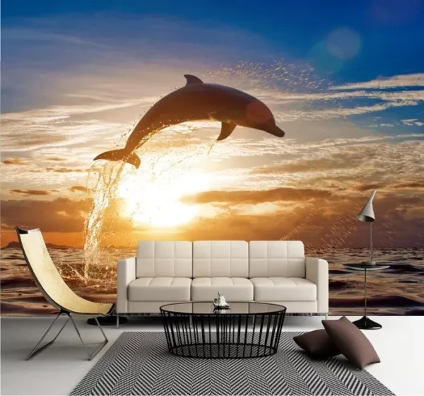 Papel De Parede 3d Paisagem Natureza Golfinho Mar Gg345