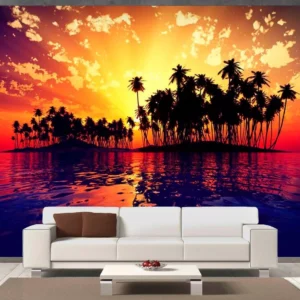 Papel De Parede 3d Paisagem Pôr Do Sol Ilha Mar 5m² Pds06